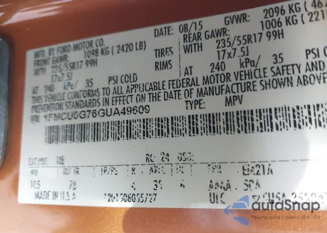 2016 Ford Escape Se from USA, damaged, VIN 1FMCU0G76GUA49609